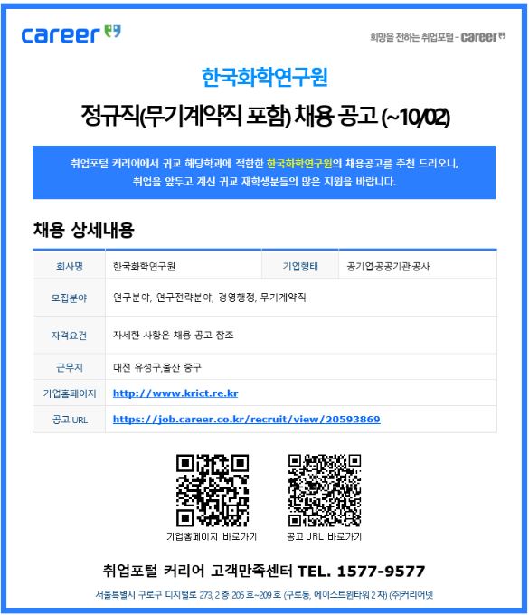 한국화학연구원 정규직(무기계약직 포함) 채용 공고.JPG
